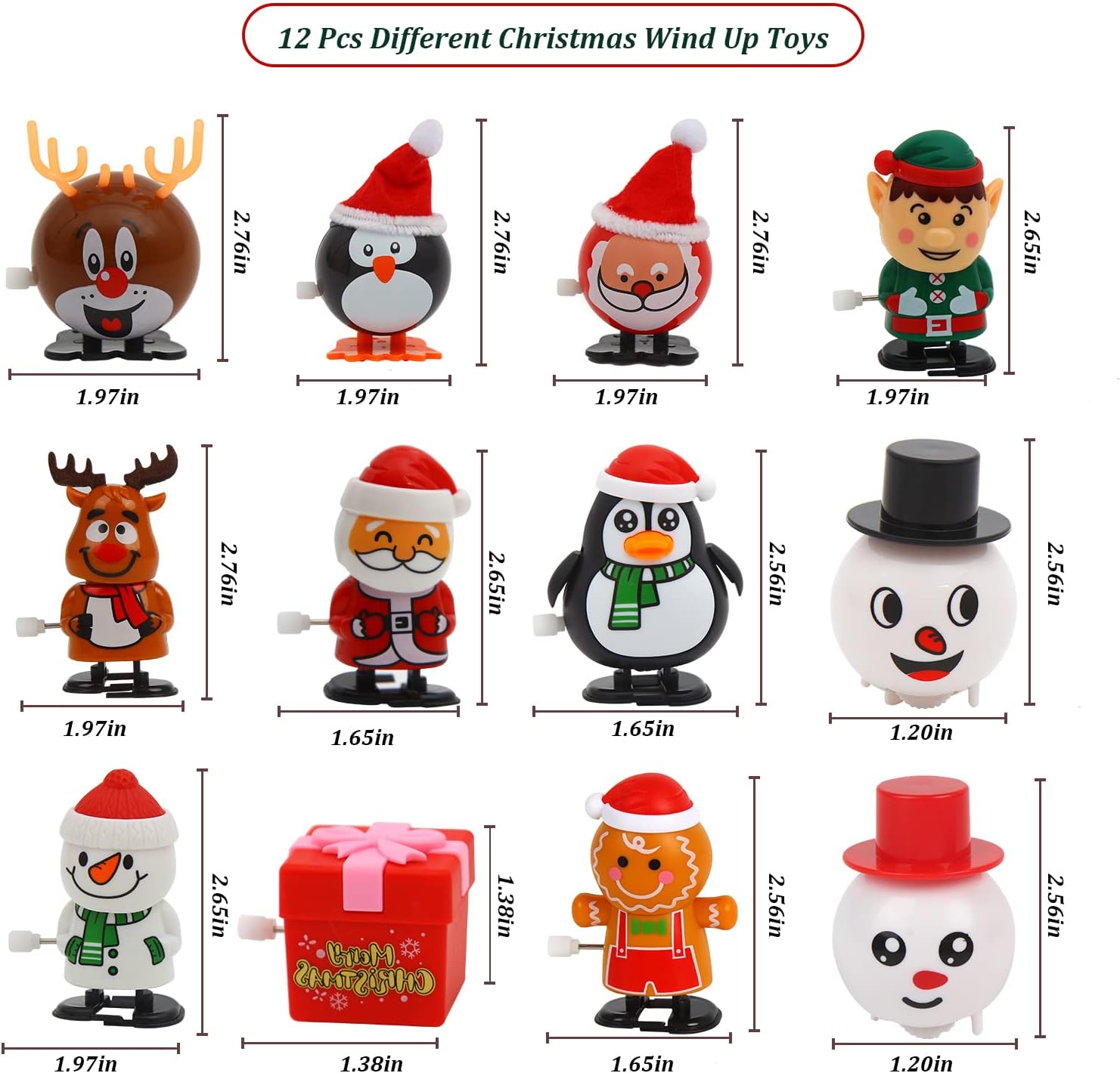 CCINEE 12 paquetes de juguetes de Navidad para decoración de Navidad, juguetes de relojería, rellenos de calcetines para fiesta de Navidad, relleno