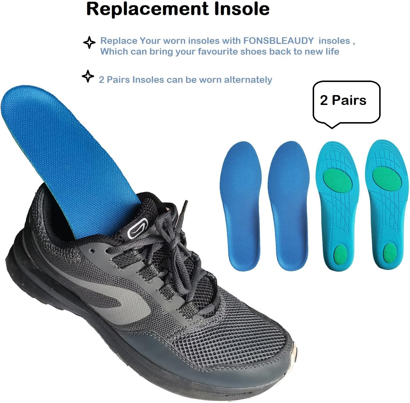 2 pares de plantillas de repuesto para botas de trabajo, zapatos deportivos, almohadillas de amortiguación que absorben los golpes, cómodas y