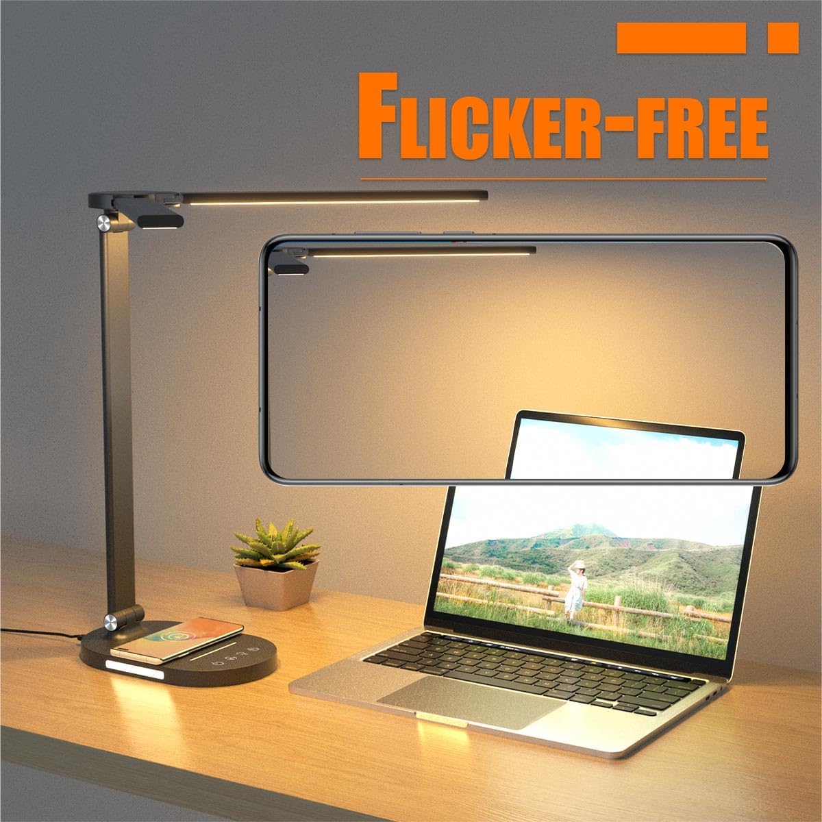 Lámparas de escritorio de doble cabezal 4.0 Pro, 80 LED para oficina en casa con cargador inalámbrico y puerto de carga USB, 5 modos, luz nocturna,