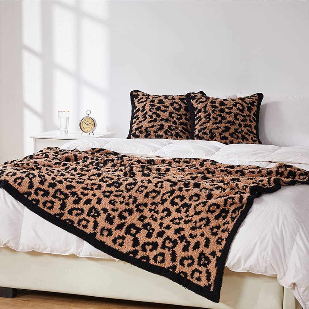 Moonase Manta suave y peluda, manta de leopardo, acogedora manta de microfibra de felpa cómoda para sofá, cama, lavable a máquina (crema, 51 x 71