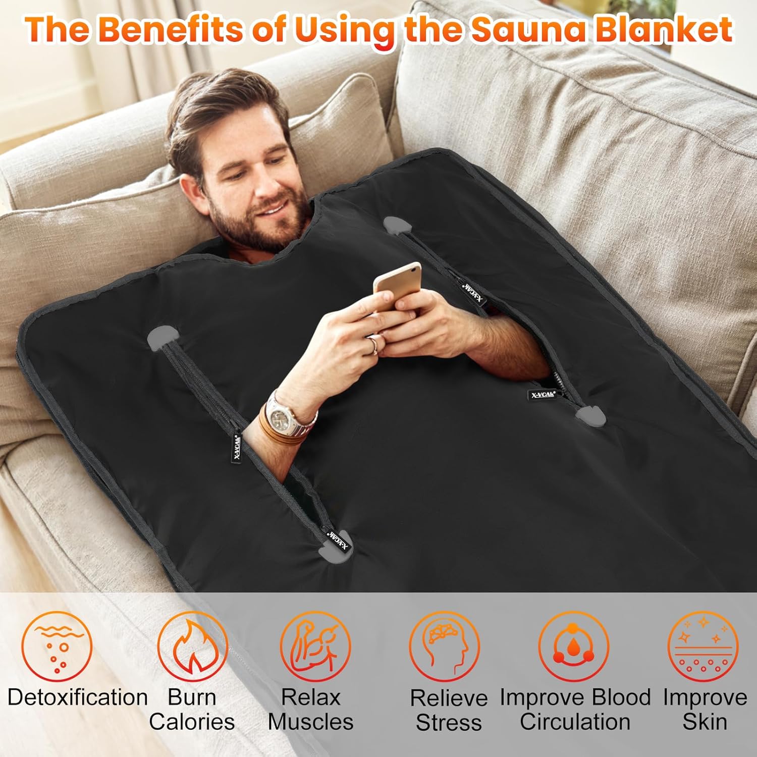 Manta de sauna para desintoxicación, manta de sauna de infrarrojos lejanos, sauna portátil para el hogar, 86-158, temporizador de 20-60 minutos, 6