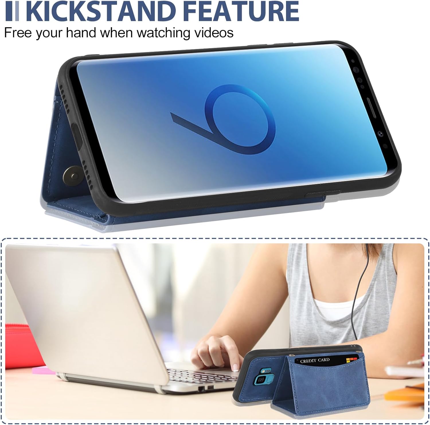Asuwish Funda de teléfono para Samsung Galaxy S9 con protector de pantalla de vidrio templado y soporte de cuero sintético para tarjetas de crédito,