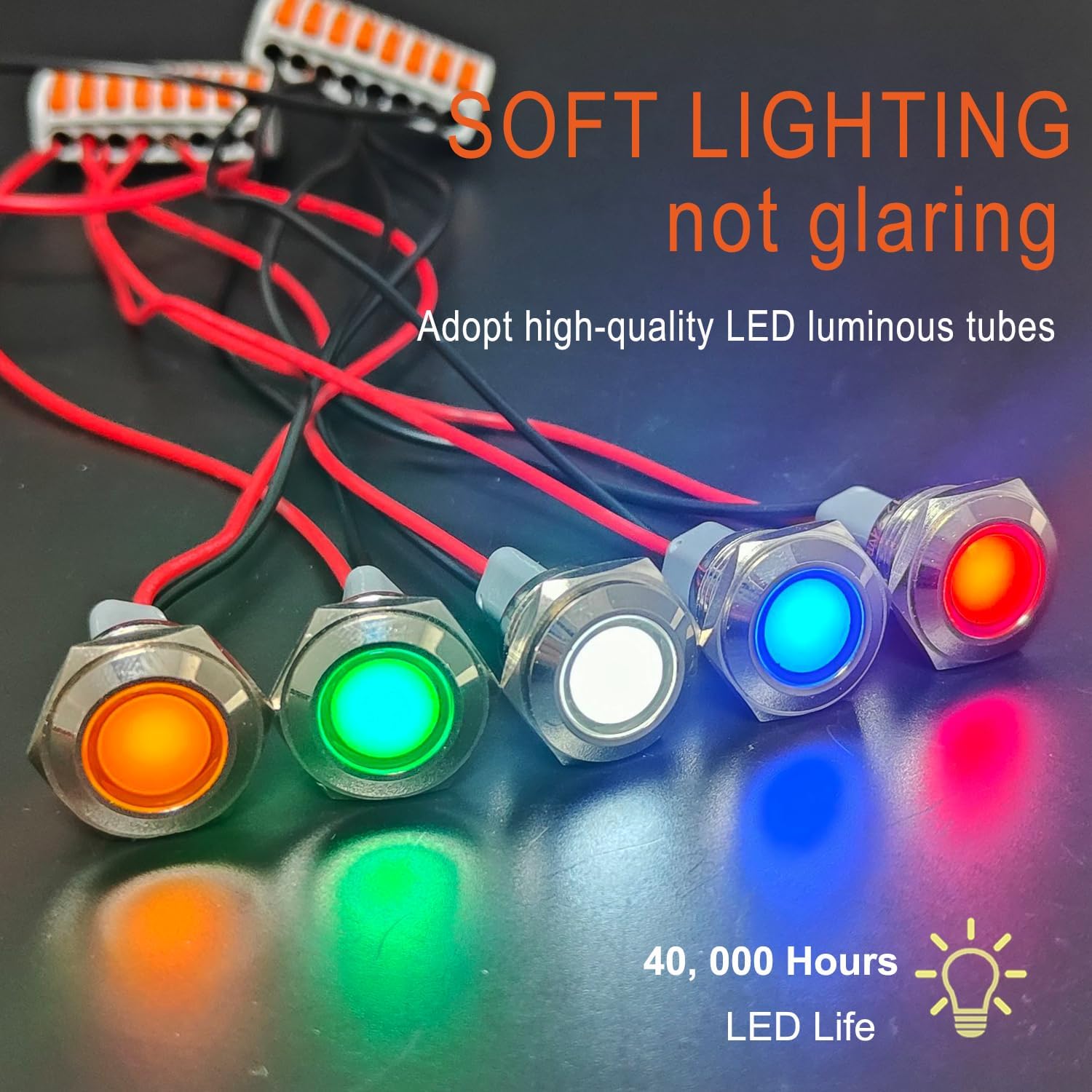 DMWD 2 luces indicadoras LED de 0.630 in (58 pulgadas), 12-24 V ACDC 20 mA ahorro de energía, impermeable, IP67, lámpara piloto LED, cabeza plana