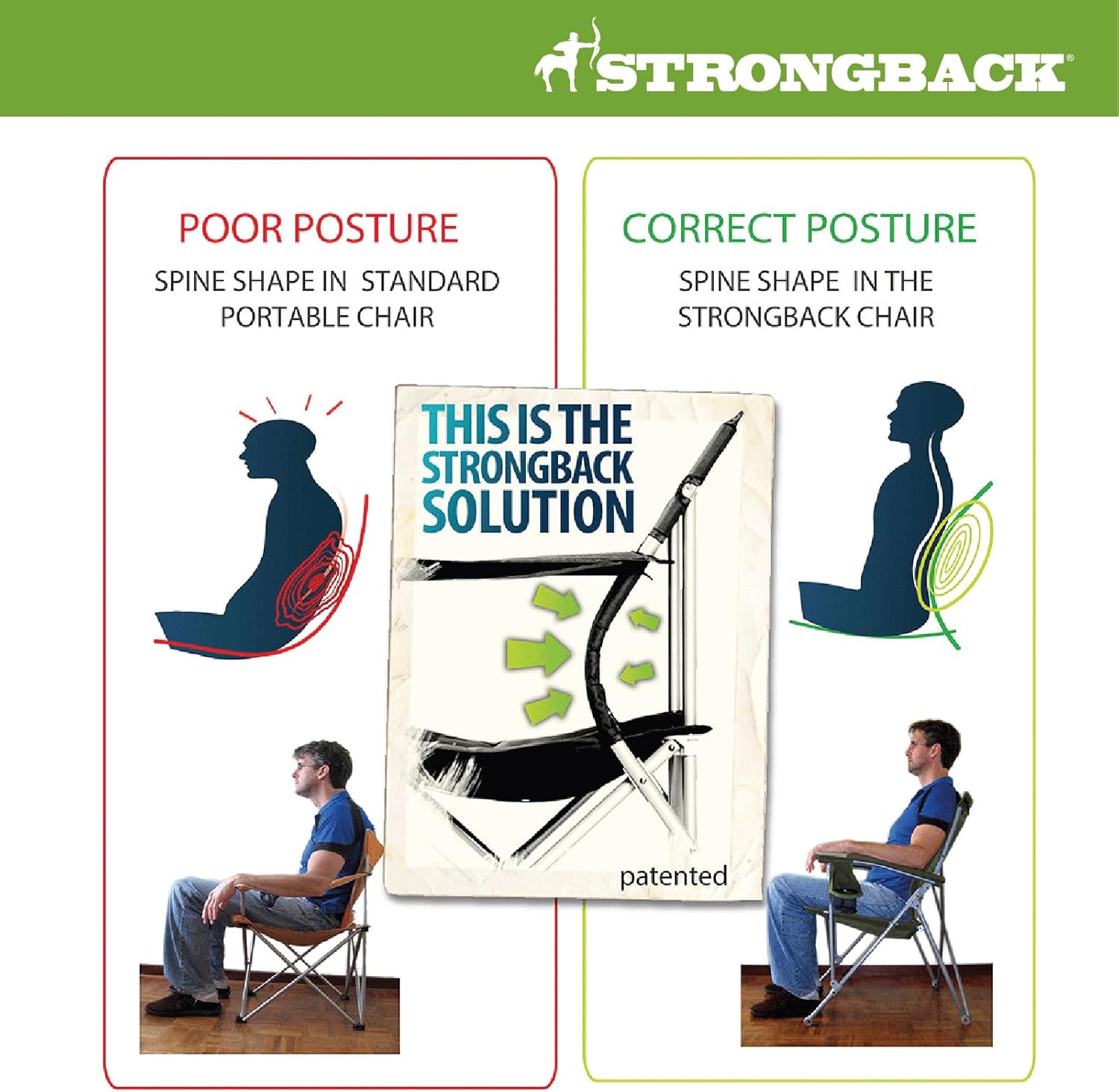 STRONGBACK Asiento de estadio portátil para gradas con reclinación ajustable y soporte trasero