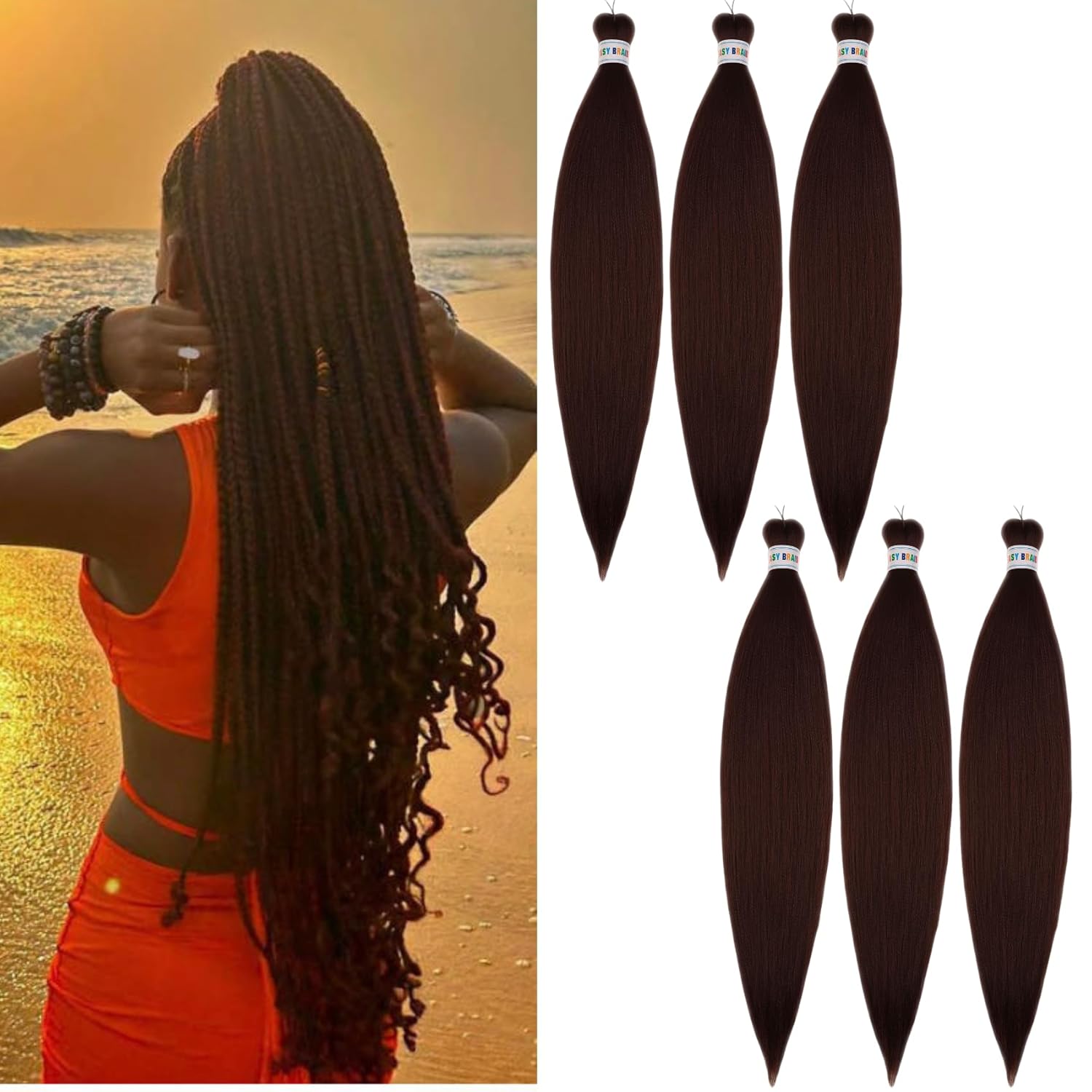 Extensiones de cabello trenzado Kanekalon preestirado de color marrón chocolate