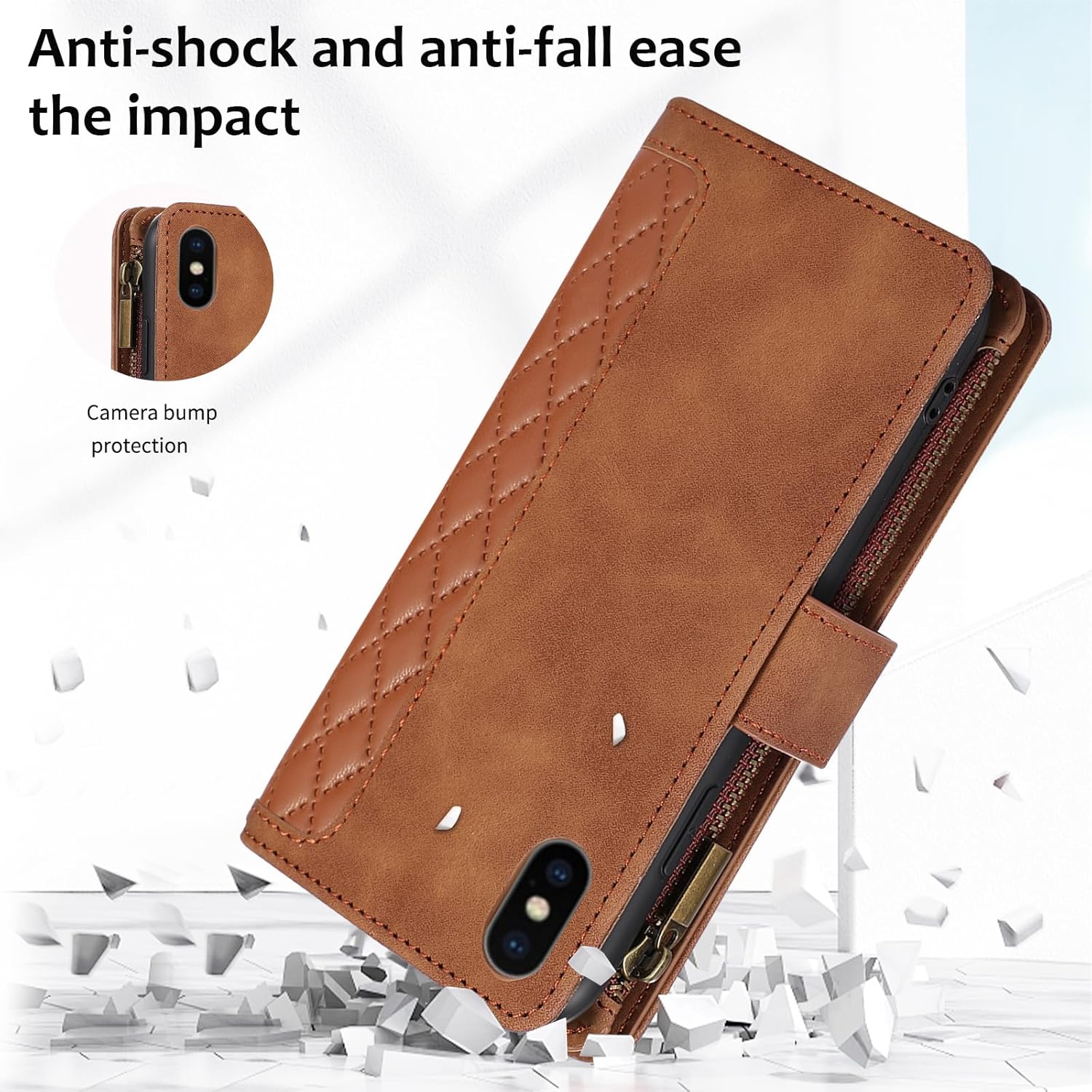 Asuwish Funda de teléfono para iPhone Xs X 10 10s Funda tipo cartera con protector de pantalla de vidrio templado y correa para la muñeca con