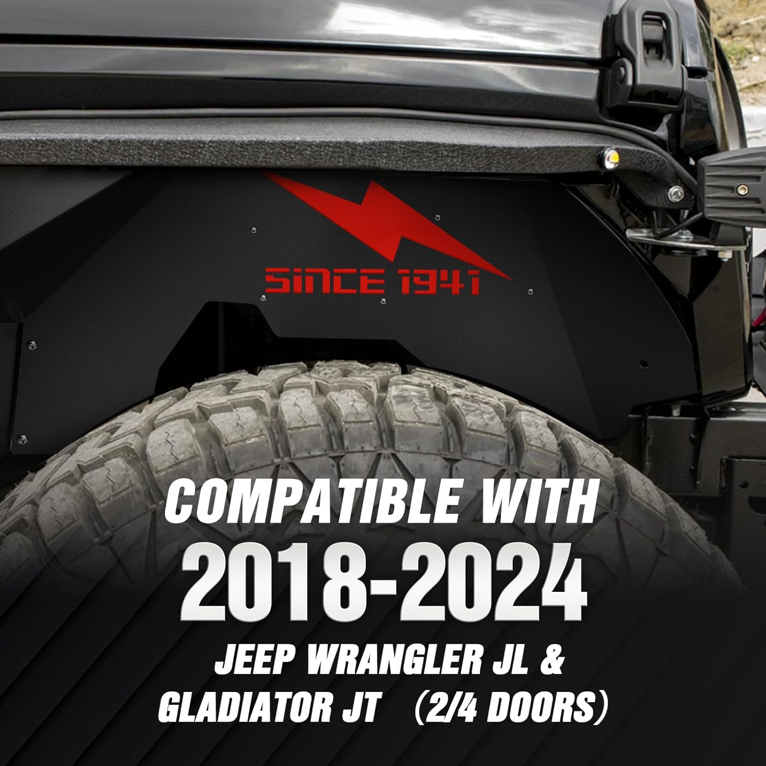 Protector de guardabarros interior delantero compatible con Jeep Wrangler JL JLU y Gladiator JT 24 puertas 2018 2019 2020 2021 2022 2023 2024 Jeep