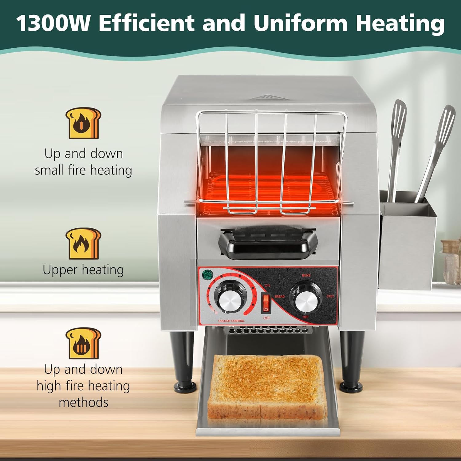 Hiteemer Tostadora comercial 150 rebanadashora, horno tostador para restaurante resistente 1300 W tostadora eléctrica de acero inoxidable con mango