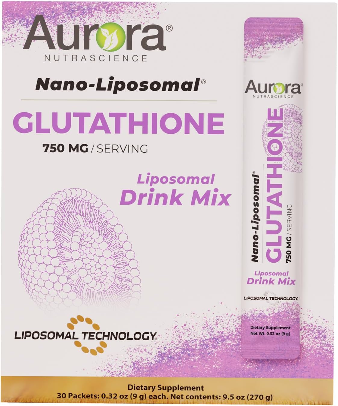 Aurora Nutrascience, glutatión nano-liposomal, mezcla de bebidas, 750 mg por porción, paquetes individuales