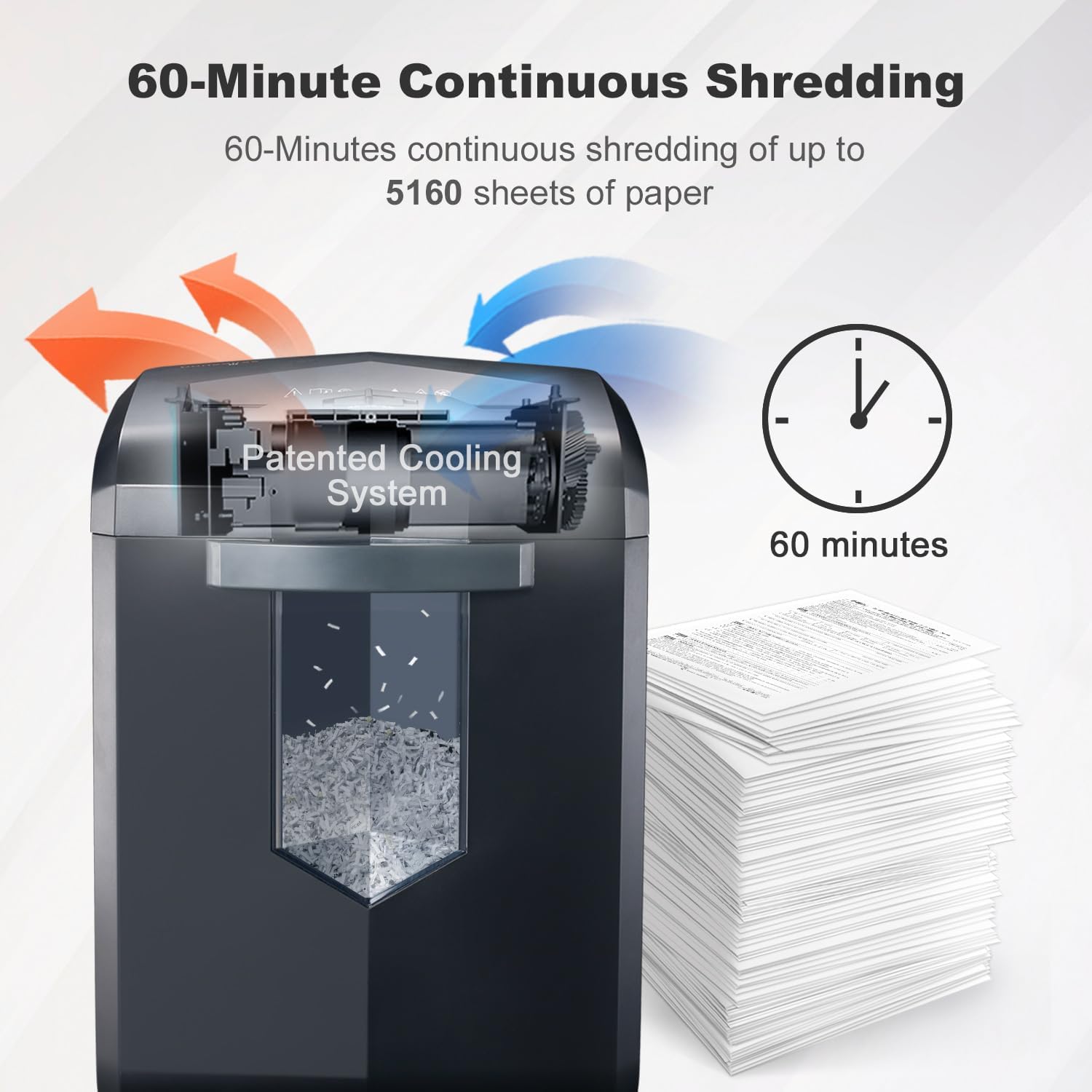 Bonsaii Trituradora de papel resistente, trituradora de microcorte de 16 hojas para oficina, trituradora de 60 minutos de funcionamiento continuo de