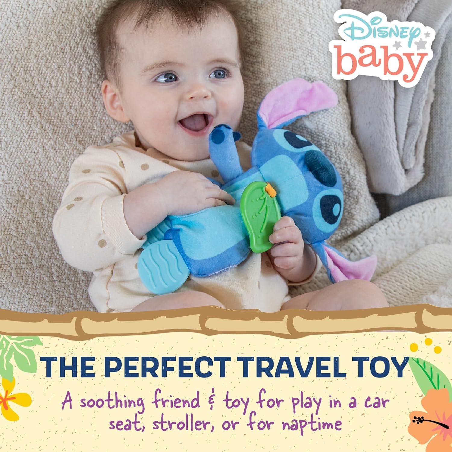 Kids Preferred Disney Baby’s Lilo and Stitch – Juguete sensorial de peluche y mordedor arrugado para bebés recién nacidos, niños y niñas de 10