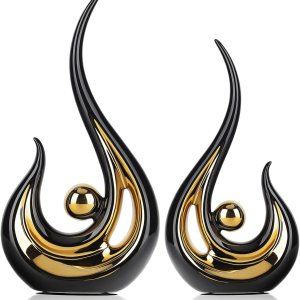 Acento de decoración del hogar negro y dorado de 11.2 pulgadas de alto, centro de mesa de centro moderno de mediados de siglo, figuras modernas de Acento de decoración del hogar negro y dorado de 11.2 pulgadas de alto, centro de mesa de centro moderno de mediados de siglo, figuras modernas de