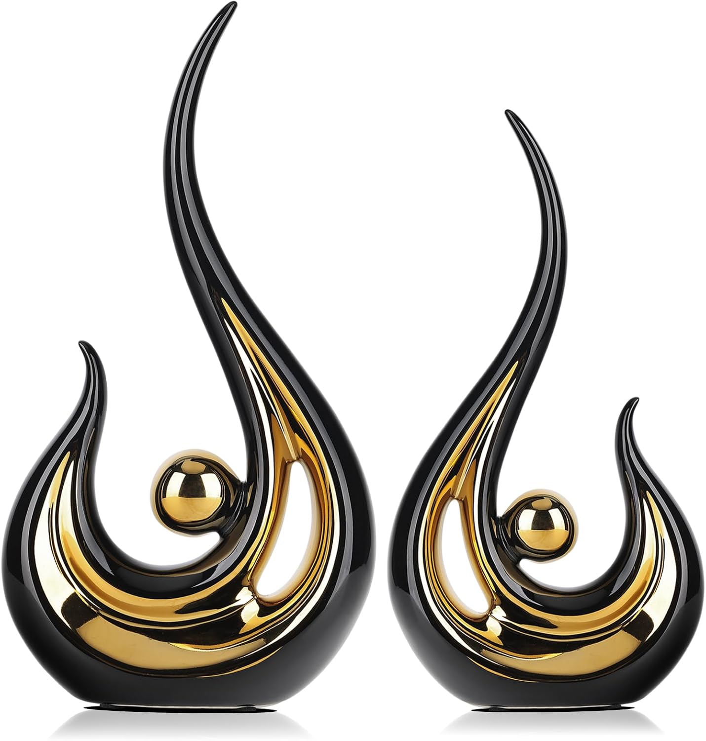 Acento de decoración del hogar negro y dorado de 11.2 pulgadas de alto, centro de mesa de centro moderno de mediados de siglo, figuras modernas de