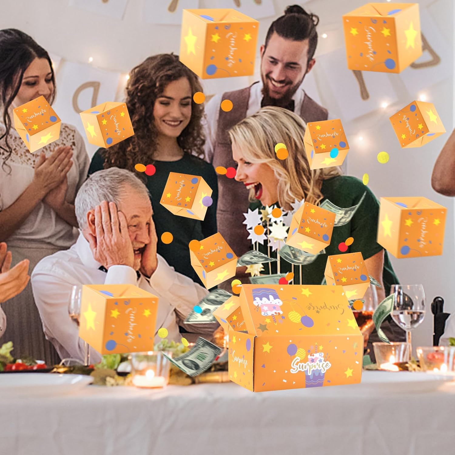 Yawlsow Caja sorpresa de regalo con explosión para dinero, caja sorpresa explosiva con confeti, caja de regalo de explosión en efectivo de lujo para