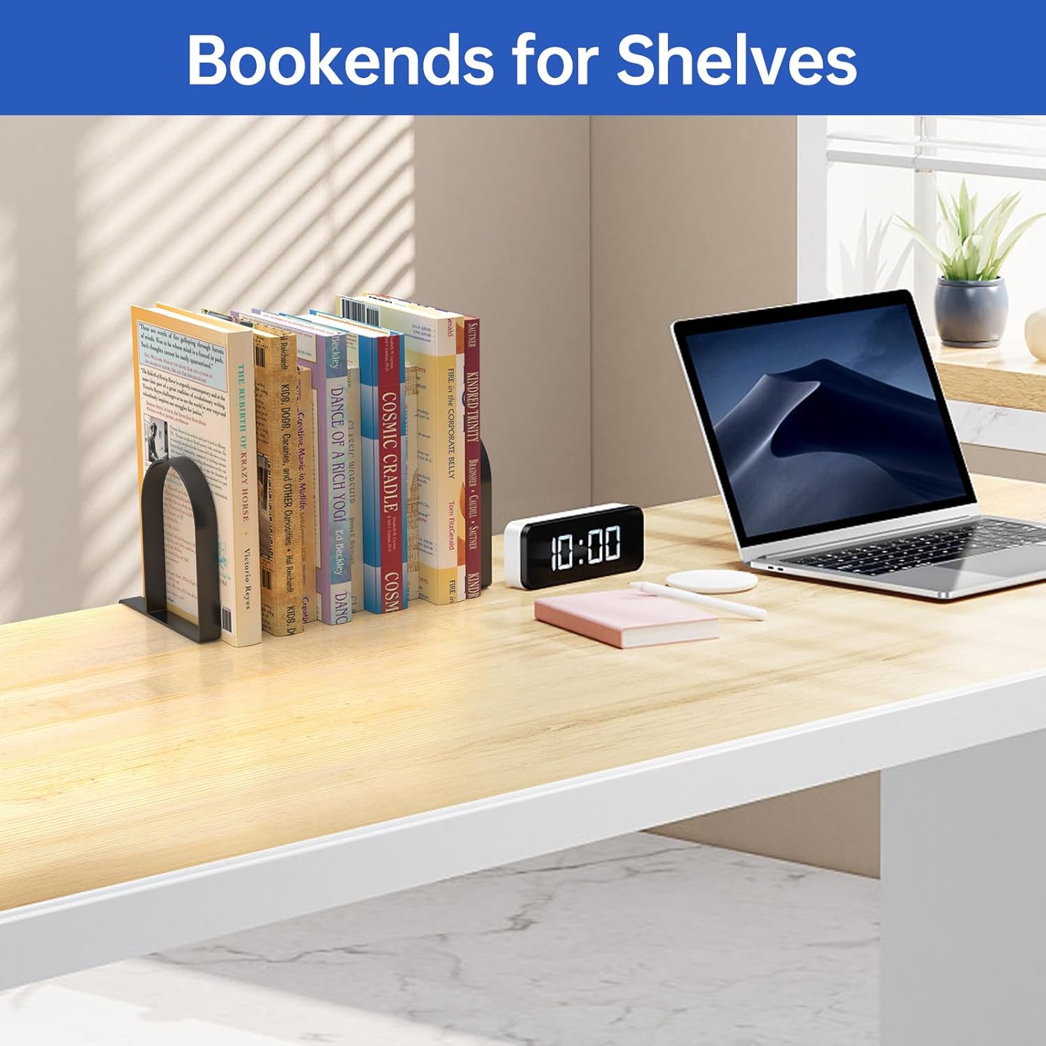 Sujetalibros resistentes para estantes, soportes de metal resistentes con abrazadera, soportes de estante para libros, antideslizantes con