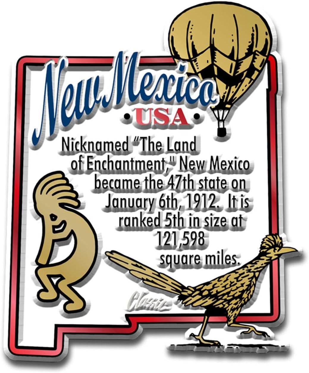 Imán de información del estado de Nuevo México por Classic Magnets, 2.3 x 2.8 pulgadas, recuerdos coleccionables fabricados en los Estados Unidos