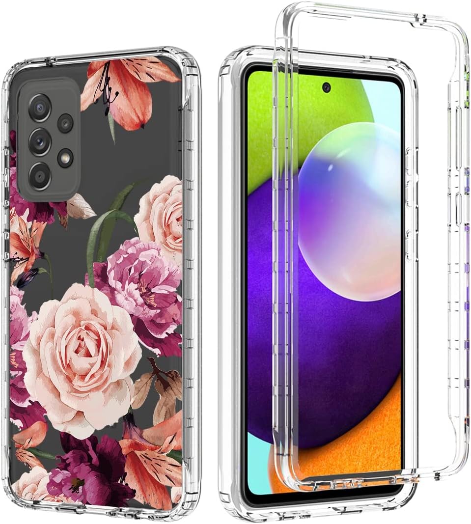 Funda para Galaxy A52 5G4GGalaxy A52S SM-A526 con protector de pantalla de vidrio templado, diseño floral a prueba de golpes, carcasa protectora de