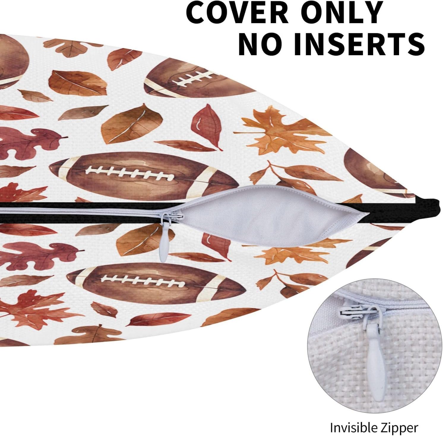 EKOREST Fundas de almohada de otoño de Acción de Gracias de 18 x 18 pulgadas, funda de almohada de fútbol con hojas de arce, decoración de otoño de