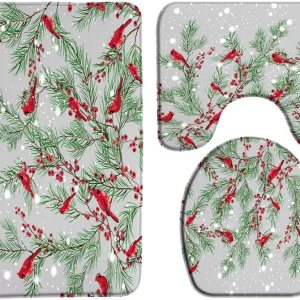 Juego de 3 alfombrillas de baño de pájaros rojos de Navidad, diseño de árbol de pino de Navidad, copos de nieve, rústico, invierno, vacaciones, Juego de 3 alfombrillas de baño de pájaros rojos de Navidad, diseño de árbol de pino de Navidad, copos de nieve, rústico, invierno, vacaciones,