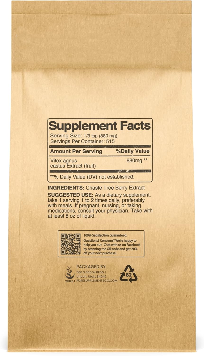Pure Original Ingredients Extracto de Chasteberry (1lb) Vitex Agnus-Castus árbol, sin OMG