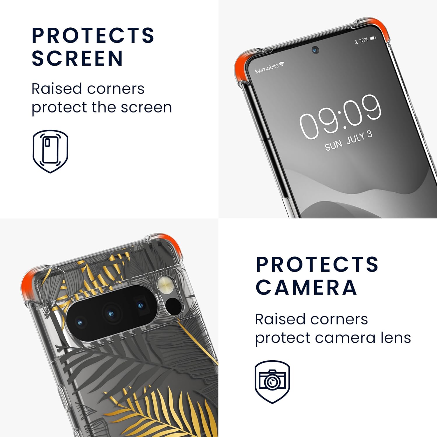 kwmobile Funda cruzada compatible con Google Pixel 8 Pro, diseño de hojas de palmera, color amarillogristransparente