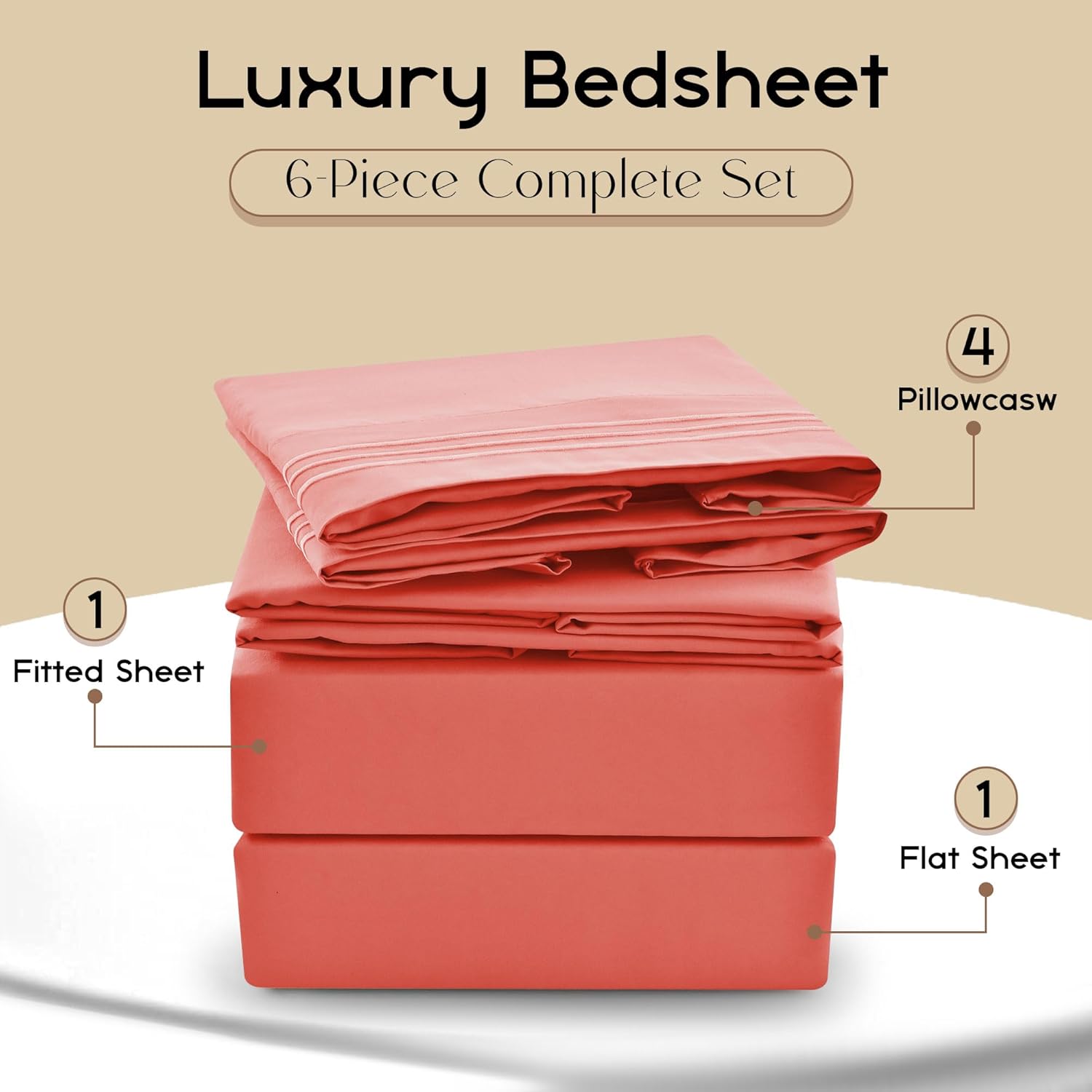 LDC LUX DECOR COLLECTION Sábanas  Juego de sábanas de 6 piezas tamaño matrimonial  Sábanas de microfibra cepillada  Sábanas y fundas de almohada de