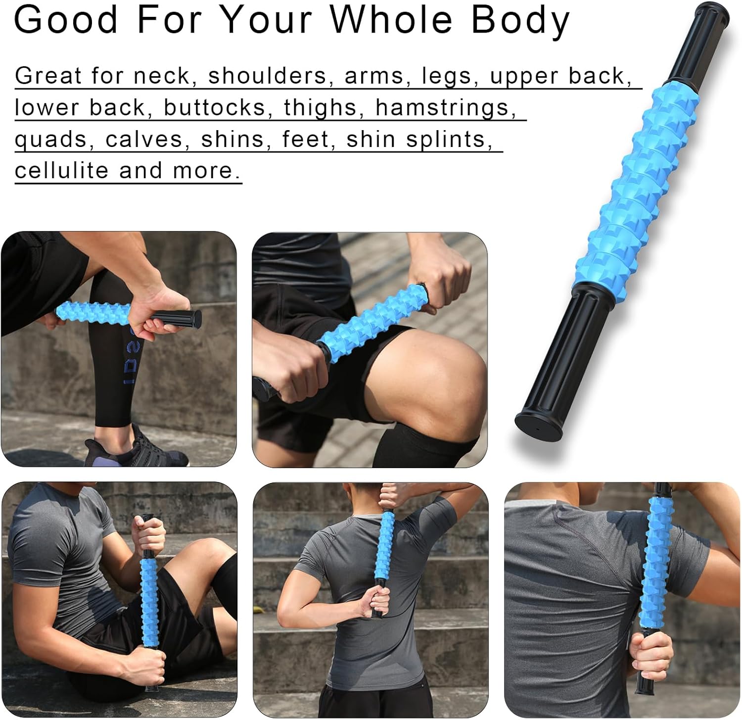 Barra de masaje, barra de masaje manual, barra de balanceo muscular para aliviar el dolor muscular y reducir el espasmo y la tensión muscular. Azul