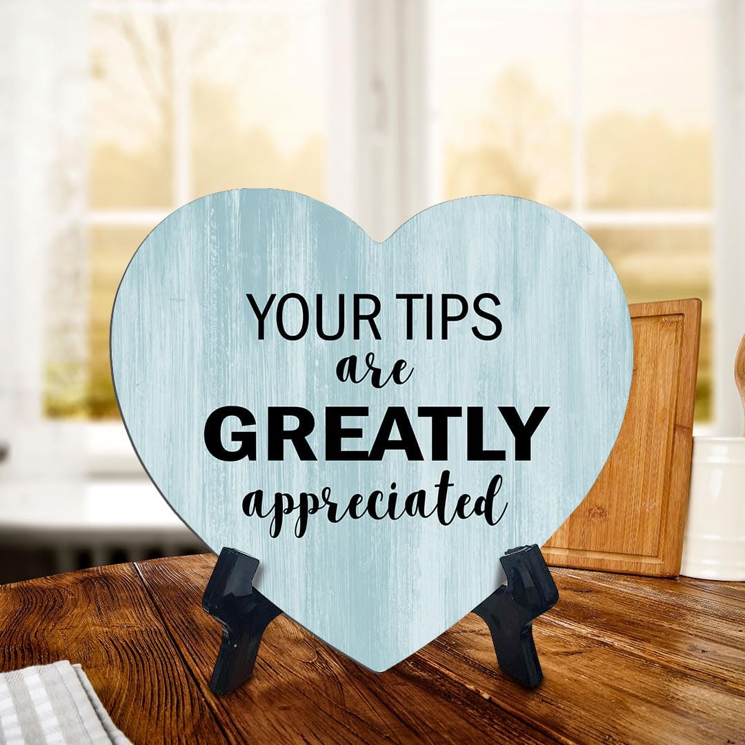 Signs ByLITA Cartel de mesa con texto en inglés “Heart Your Tips Are Greatly Apprecied”, color madera, (6 x 5 pulgadas)