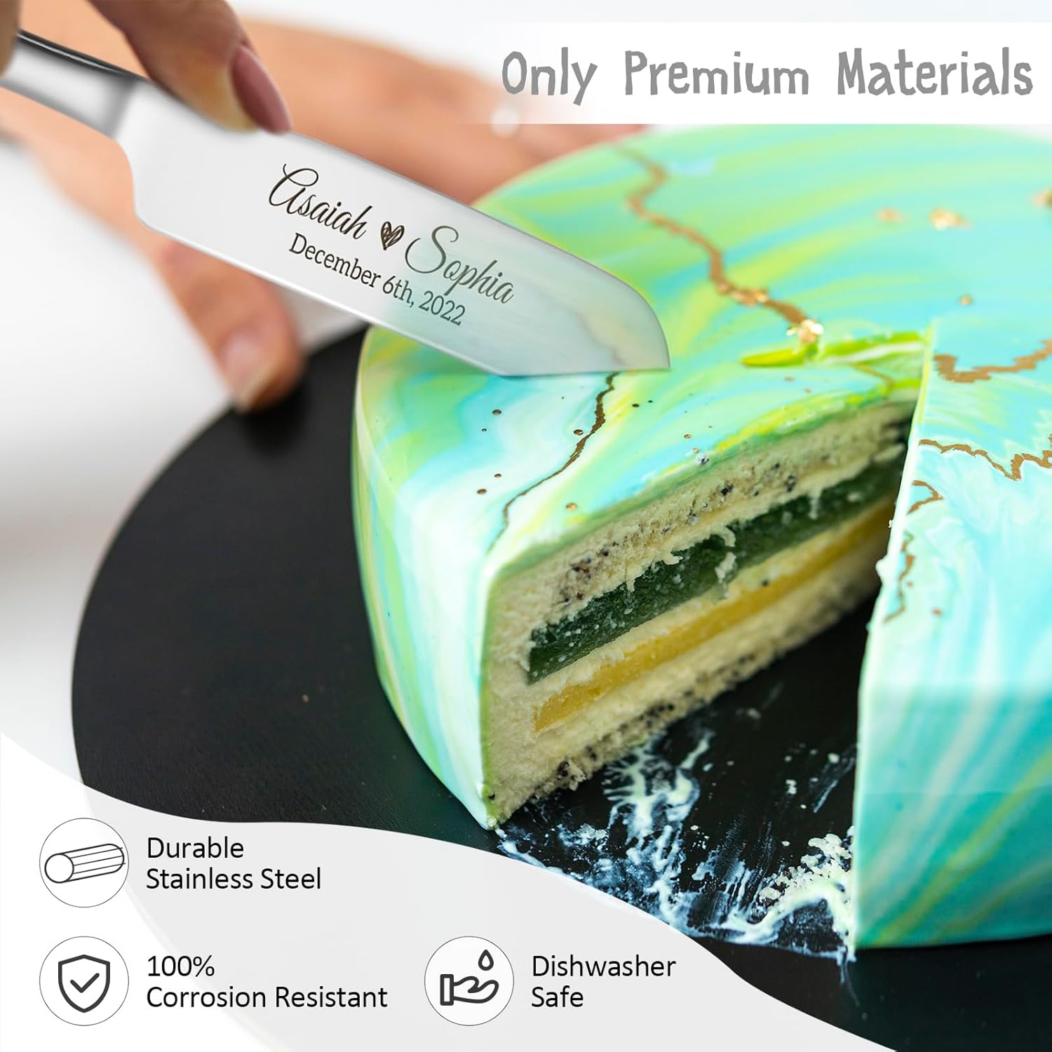 Juego personalizado de corte de pasteles para bodas, juego de cuchillos y servidores de acero inoxidable, cortador de pasteles y servidor de
