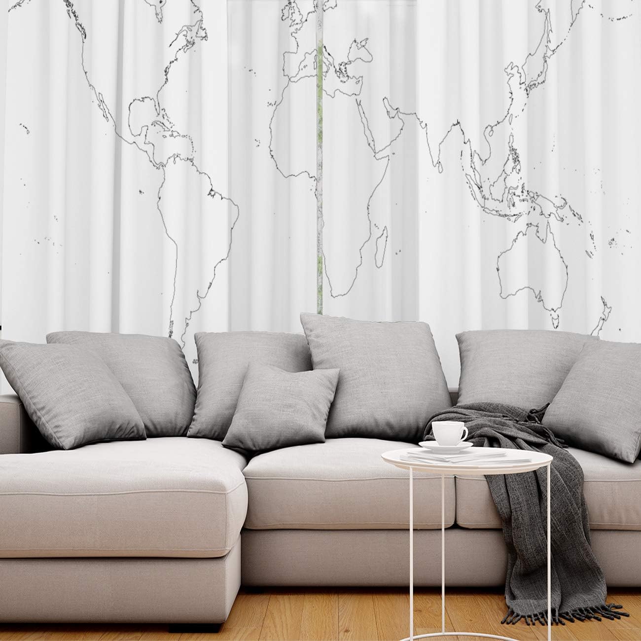 Blackout Curtains Thermal Insulated World Map Solid Pattern Metal Grommet Elegant Room Drapes Window Curtain for Bedroom Living Room 40×84 Inch x2