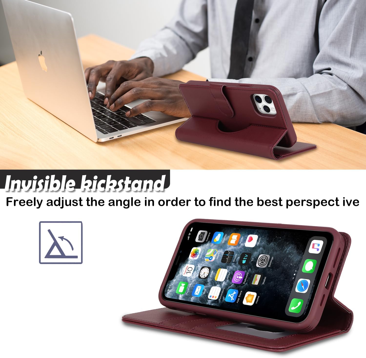 Havaya Magsafe – Funda tipo cartera para iPhone 11 Pro Max, compatible con iPhone 11 Pro Max, con tarjetero, funda desmontable de piel magnética