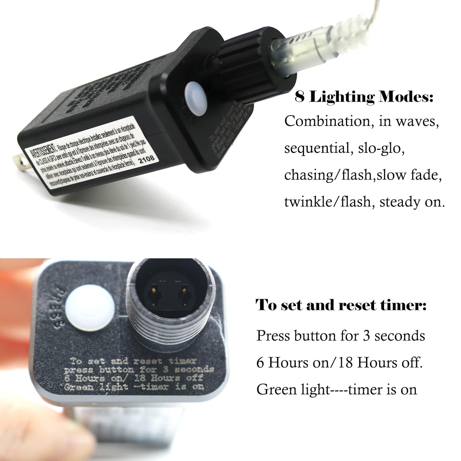 Transformador LED de 8 modos de luz LED de 12 V, fuente de alimentación de clase 2, transformador de bajo voltaje, adaptador de enchufe de EE. UU.,