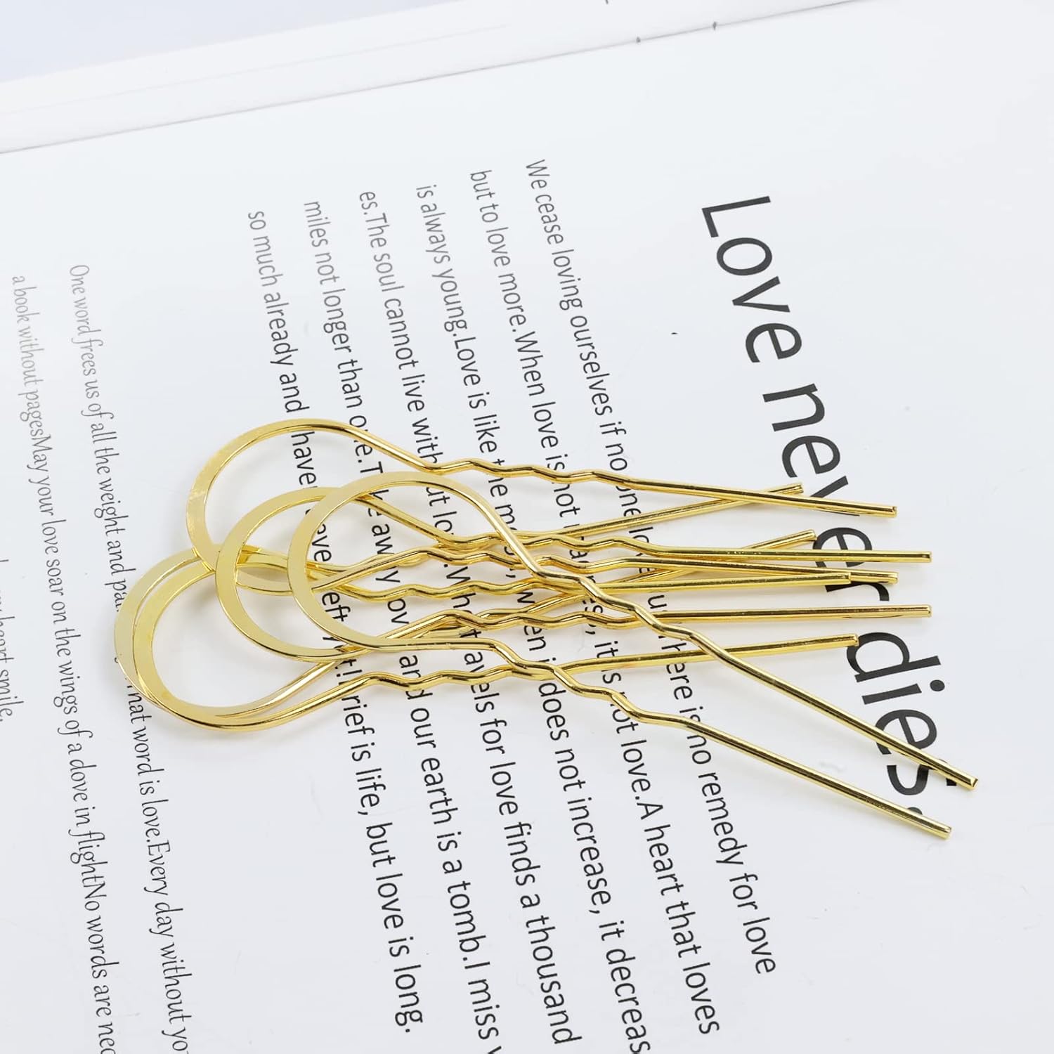 Dizila Paquete de 40 horquillas de metal dorado en forma de U en blanco, palillos chinos, palillos chinos para el cabello, base de moño rápido,