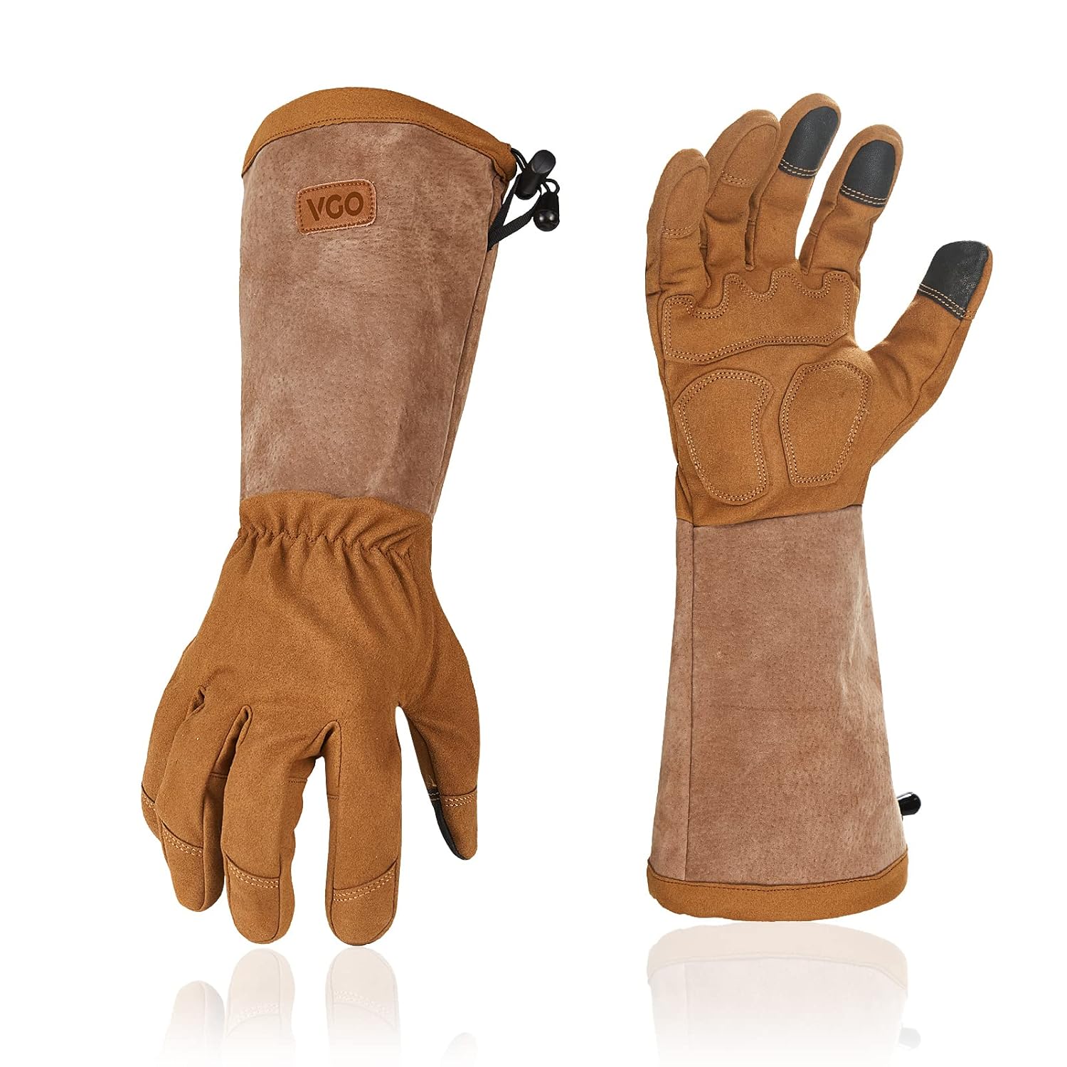 Vgo… Guantes de trabajo de seguridad para hombre, puño extendido de cuero dividido de cerdo, cuero sintético, a prueba de espinas de poda de