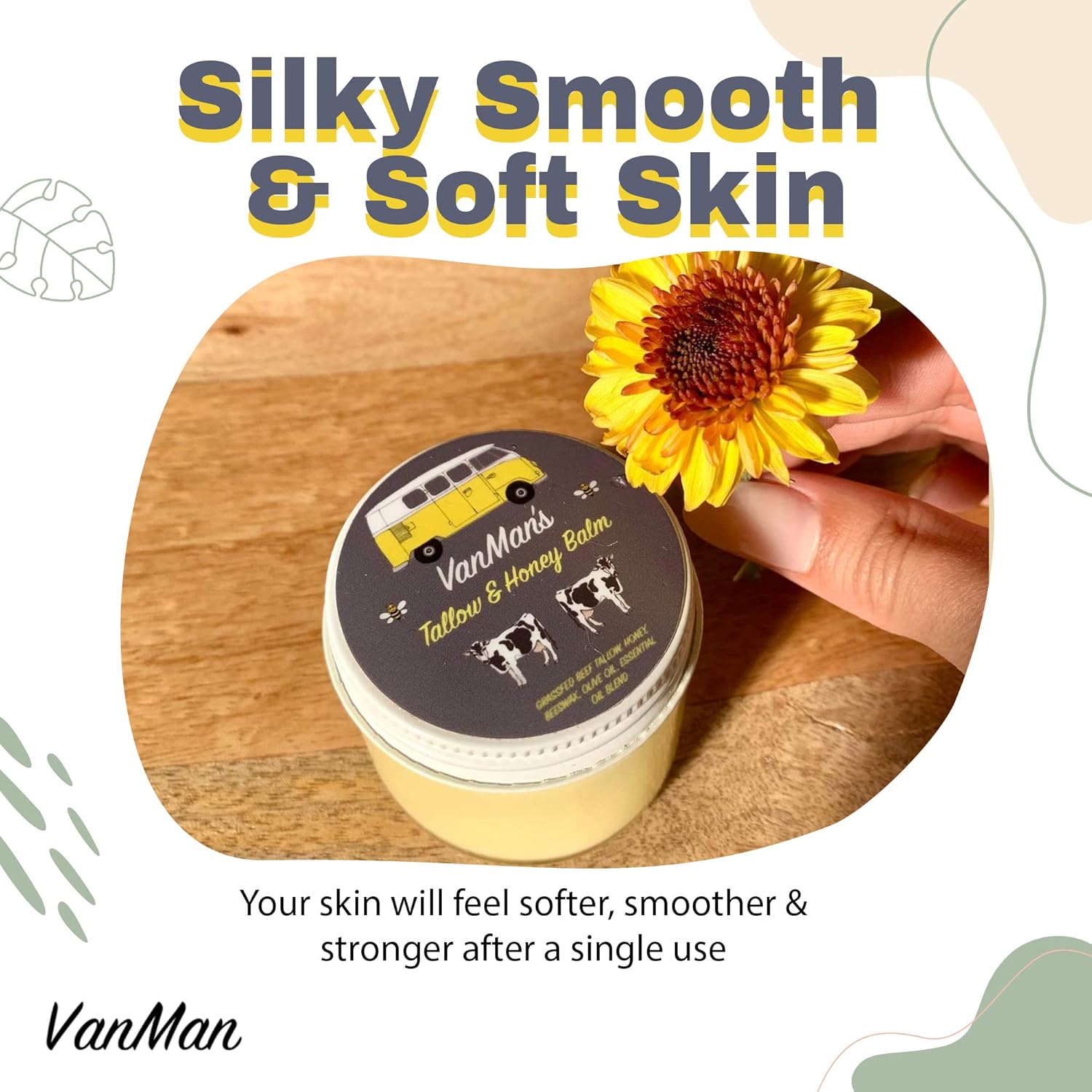 Vanmans Tallow and Honey Balm (2 onzas)  Paquete de 3  Bálsamo de miel alimentado con hierba de ternera con vitaminas A, K, D, E y aceites