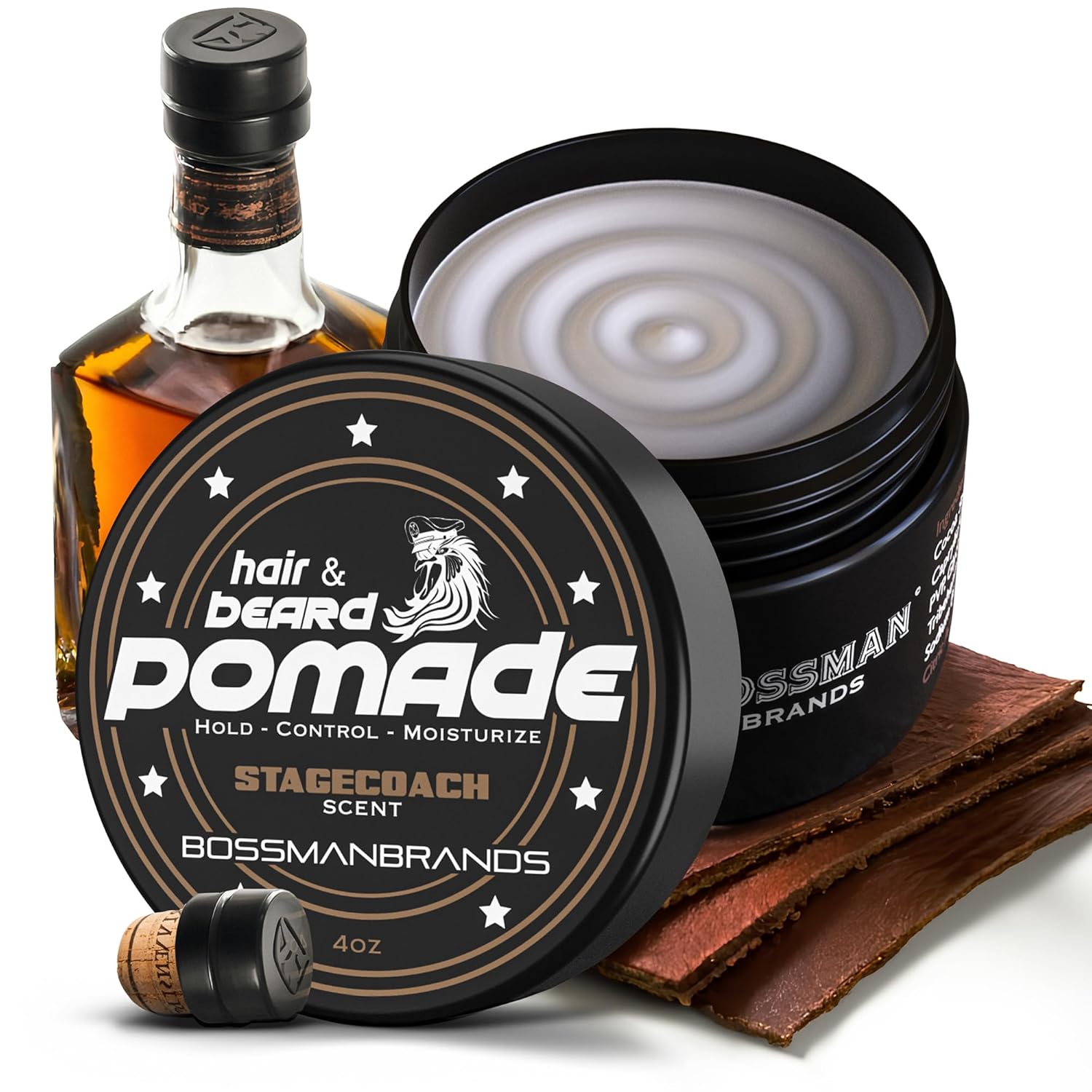 Bossman Pomada para el cabello y la barba sujeción más larga, control e hidratación para cabello, barba y bigote, producto para peinar el cabello,