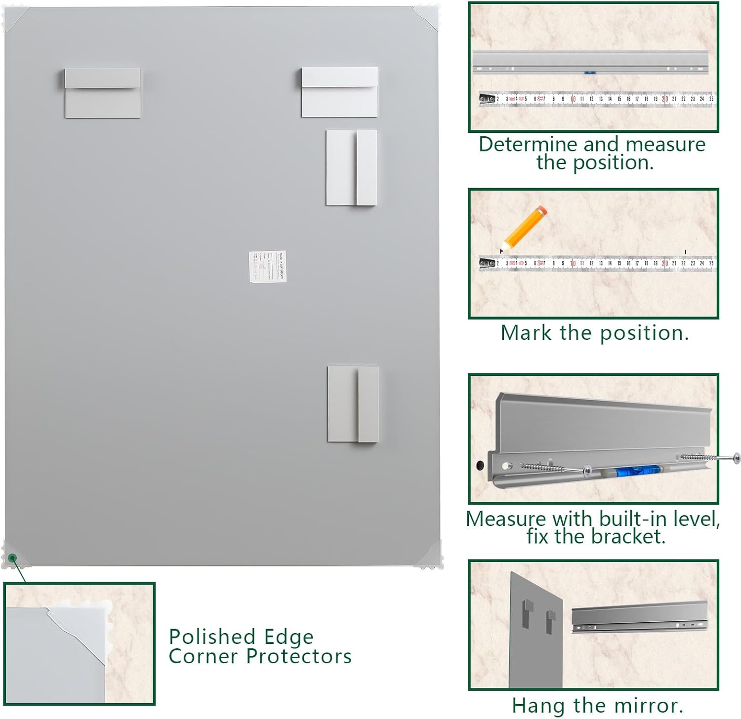 Mirrorons Espejo de baño de 28 x 36 pulgadas, moderno espejo de tocador de baño, espejo sin marco con borde pulido para dormitorio, sala de estar,