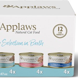 Applaws Wet Cat Food, 12 unidades, alimento húmedo enlatado de ingredientes limitados para gatos, variedad de pescado en caldo, latas de 2.47 onzas Applaws Wet Cat Food, 12 unidades, alimento húmedo enlatado de ingredientes limitados para gatos, variedad de pescado en caldo, latas de 2.47 onzas