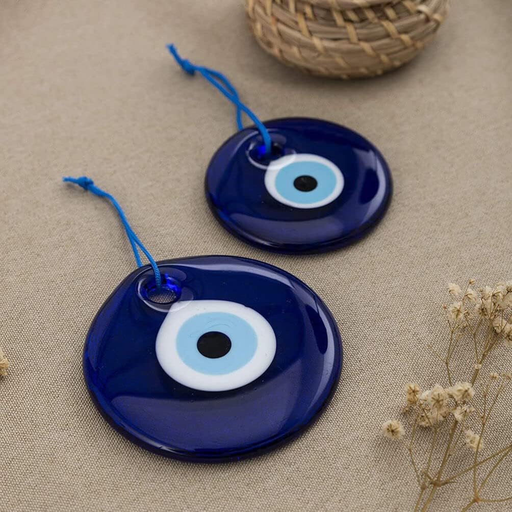 Adorno colgante de ojo azul turco para colgar en la pared, 2 piezas con protección de cuerda, amuleto de buena suerte, amuleto para colgar en la