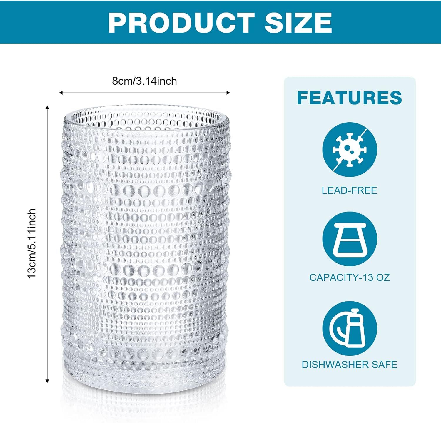Yinder Hobnail – Vasos para beber de 13 onzas, suministros para fiesta de boda, cristalería vintage en relieve, vasos de regalo de graduación con