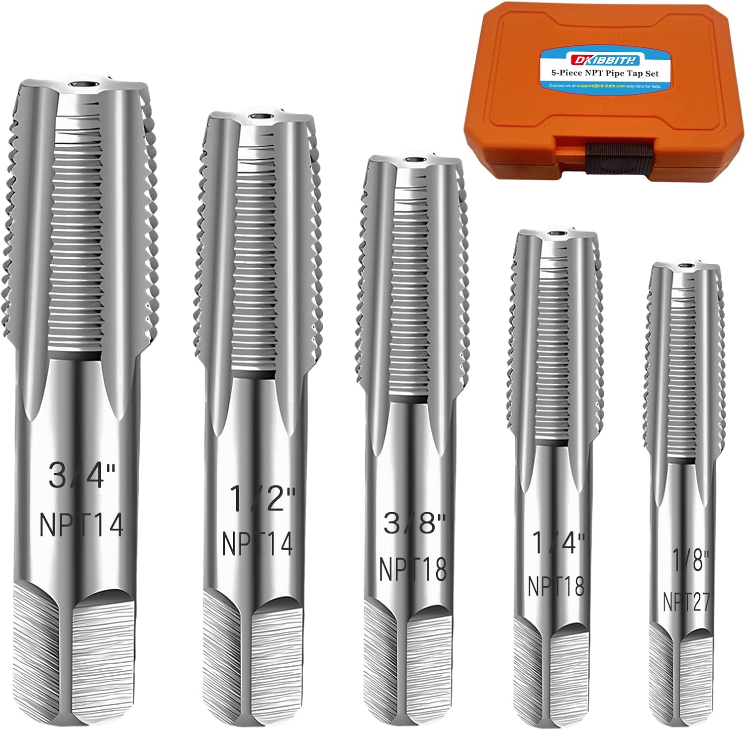 5-Piece NPT Pipe Tap Set, 18″, 14″, 38″, 12″, 34″  NPT Tap Set Carbon Steel Hand Threading Plumbing Tap Set for Accurate Threads, Assorted Plumbers