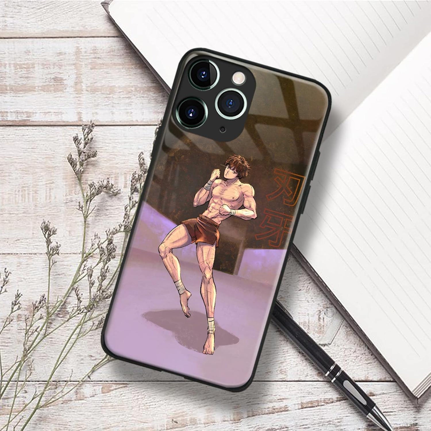 Funda protectora para teléfono celular con diseño de manga de anime japonés antideslizante y brillante (para iPhone 11 Pro Max, Baki Hanma)