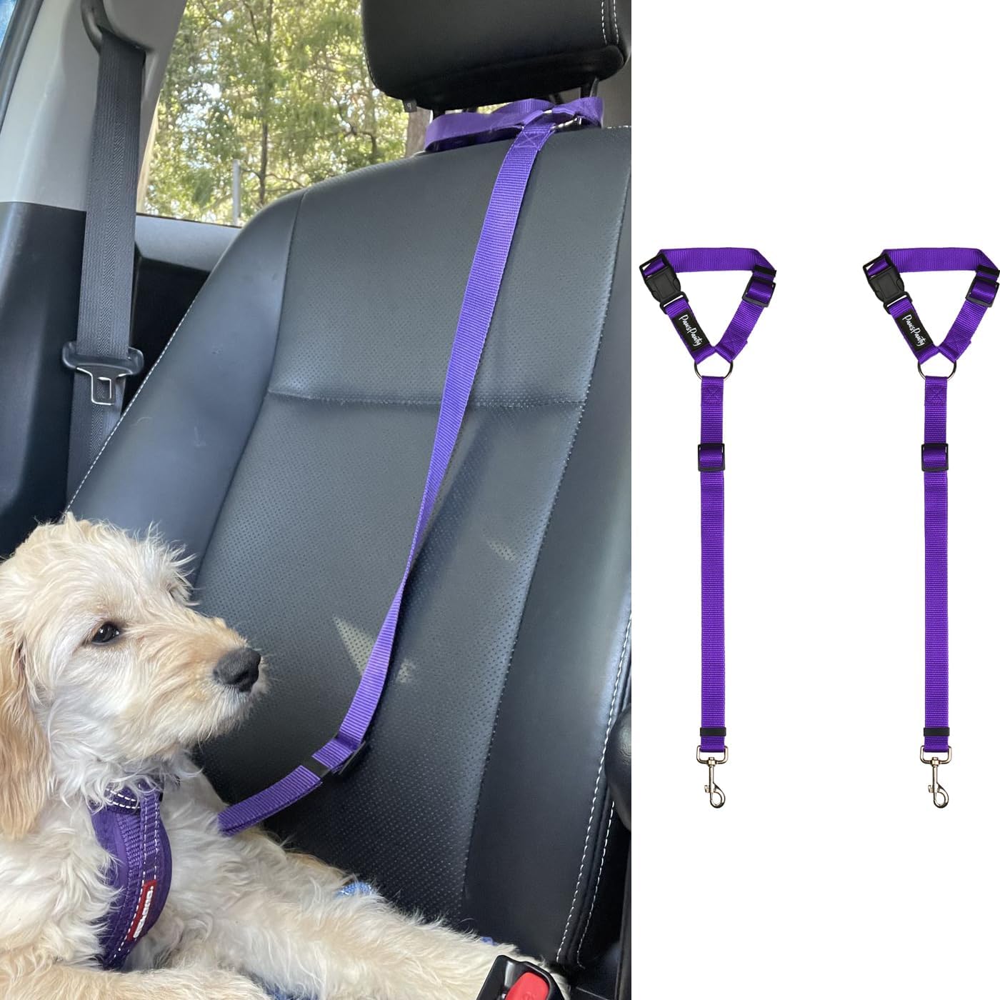 PawsPawty – Paquete de 2 cinturones de seguridad para perros, ajustable, tela de nailon, correas de seguridad para automóvil, arnés para perros,