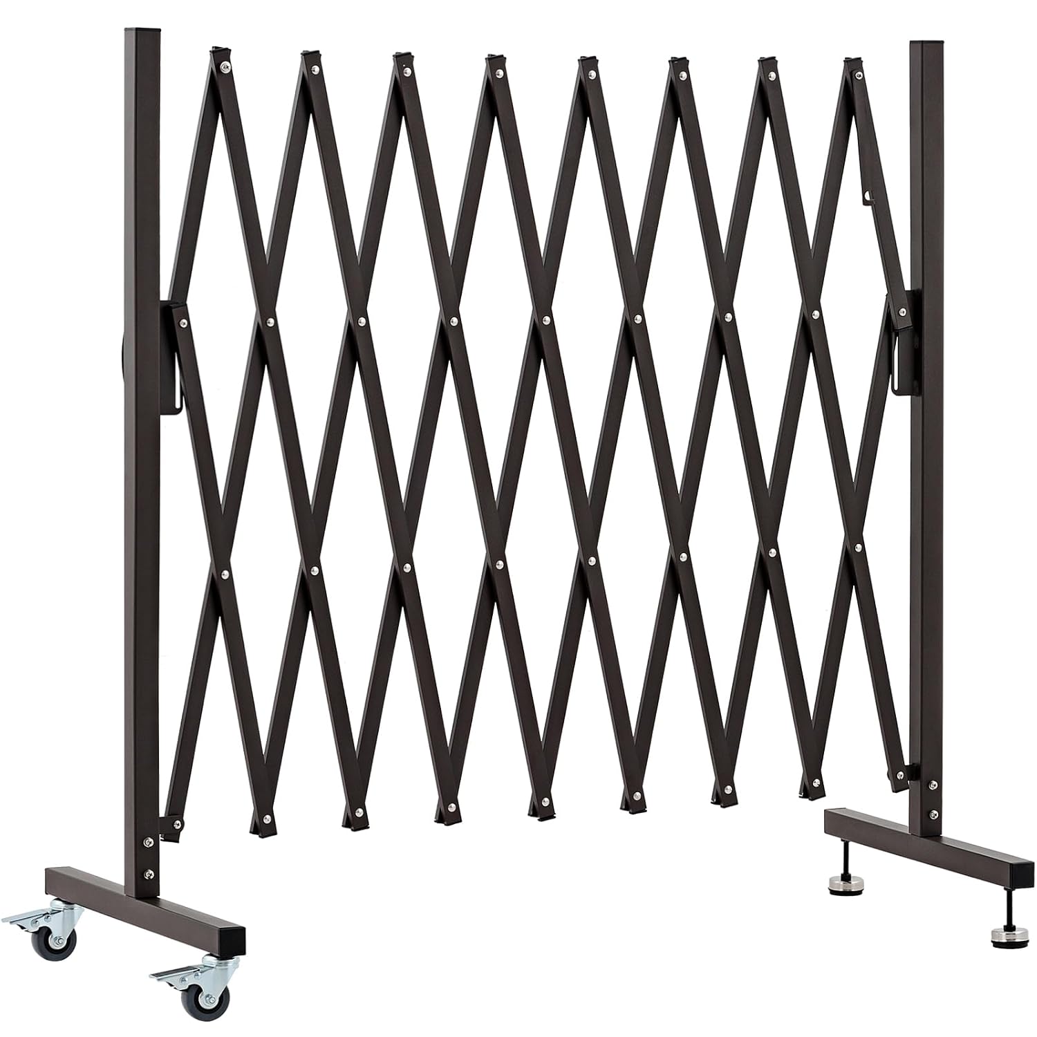 Barricada expandible para patio, barricada de aluminio de 129.9 x 17.7 x 40.6 pulgadas, barricada de seguridad plegable con ruedas, puerta flexible
