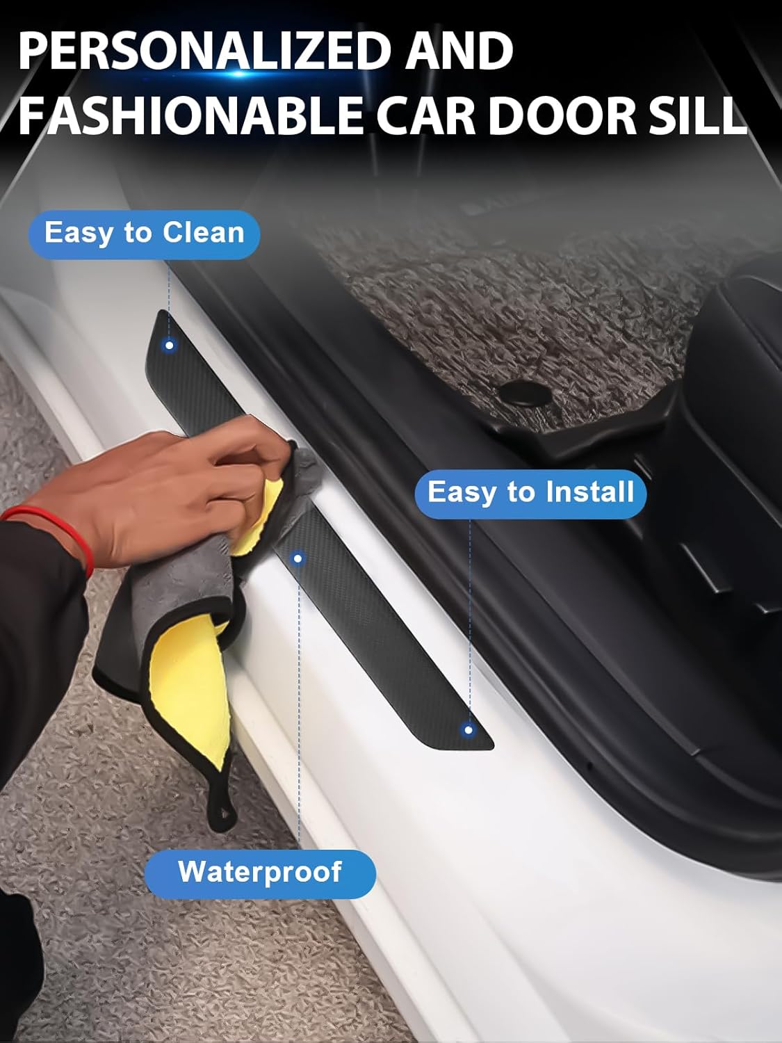 Cubierta protectora del umbral de la puerta decorativa de fibra de carbono real para puertas delanteras y traseras. Modificación de accesorios de