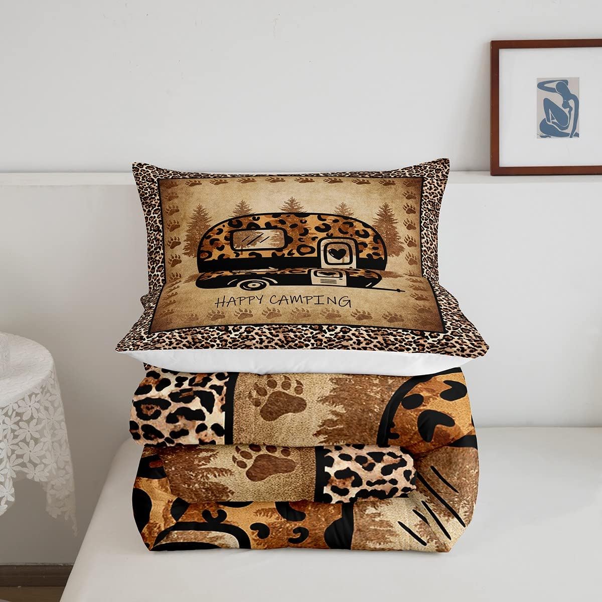 Erosebridal Happy Camping – Juego de ropa de cama con estampado de guepardo, tamaño Queen para niñas y mujeres, con estampado de animales, lindo