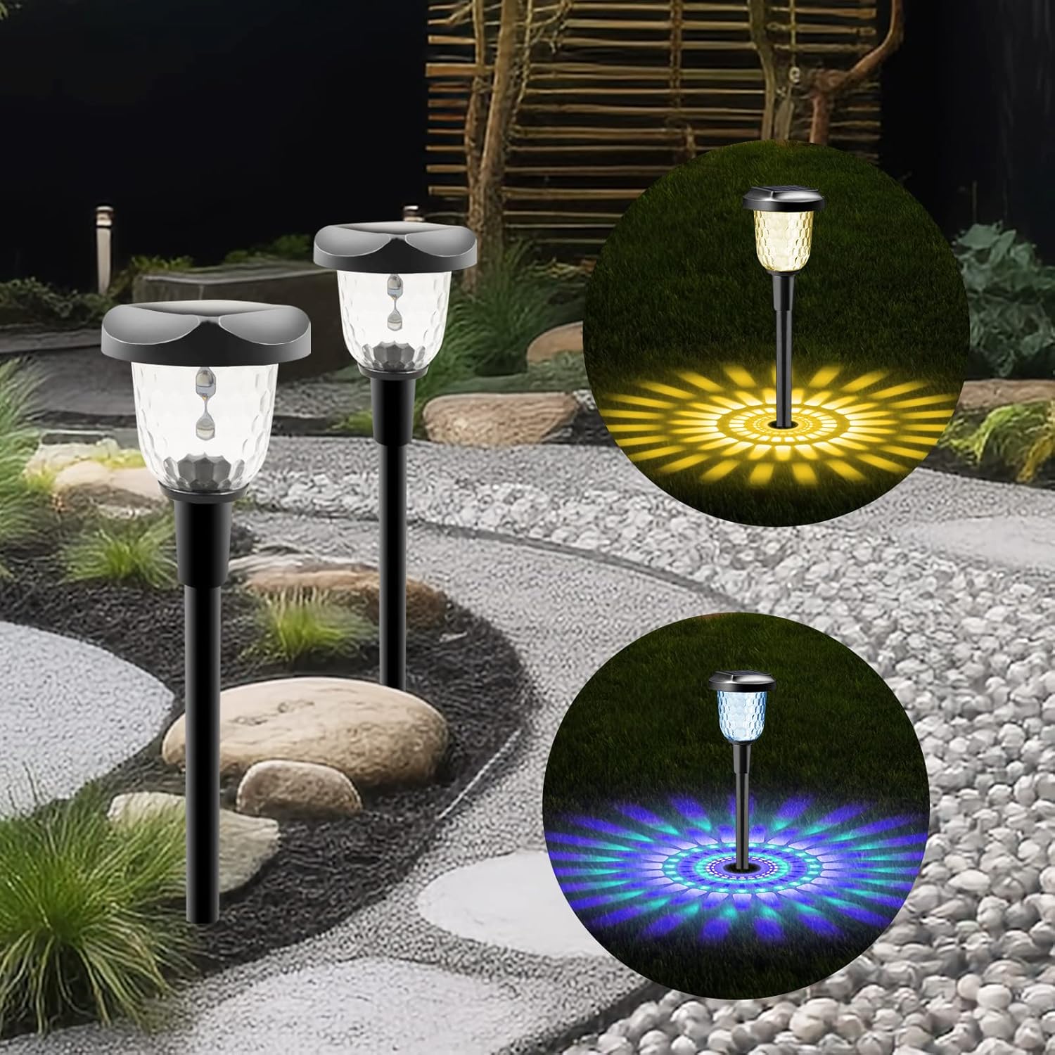 Paquete de 2 luces solares para camino, luces de cristal con estaca de paisaje que brillan hasta 12 horas para pasarela al aire libre, césped,