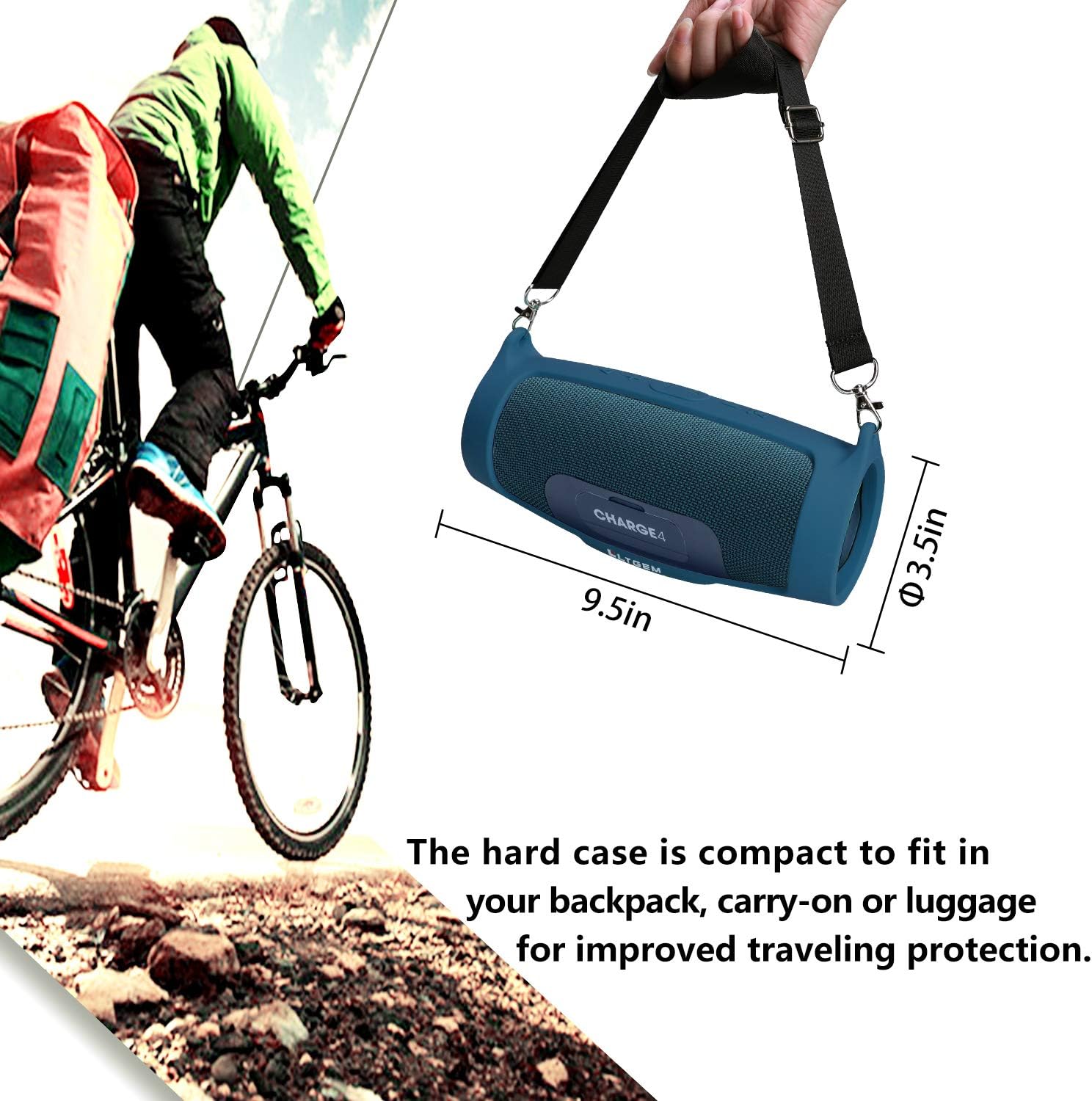 LTGEM Funda de silicona para altavoz JBL Charge 4, funda protectora de viaje de gel suave, bolsa de goma impermeable con correa para el hombro (azul)