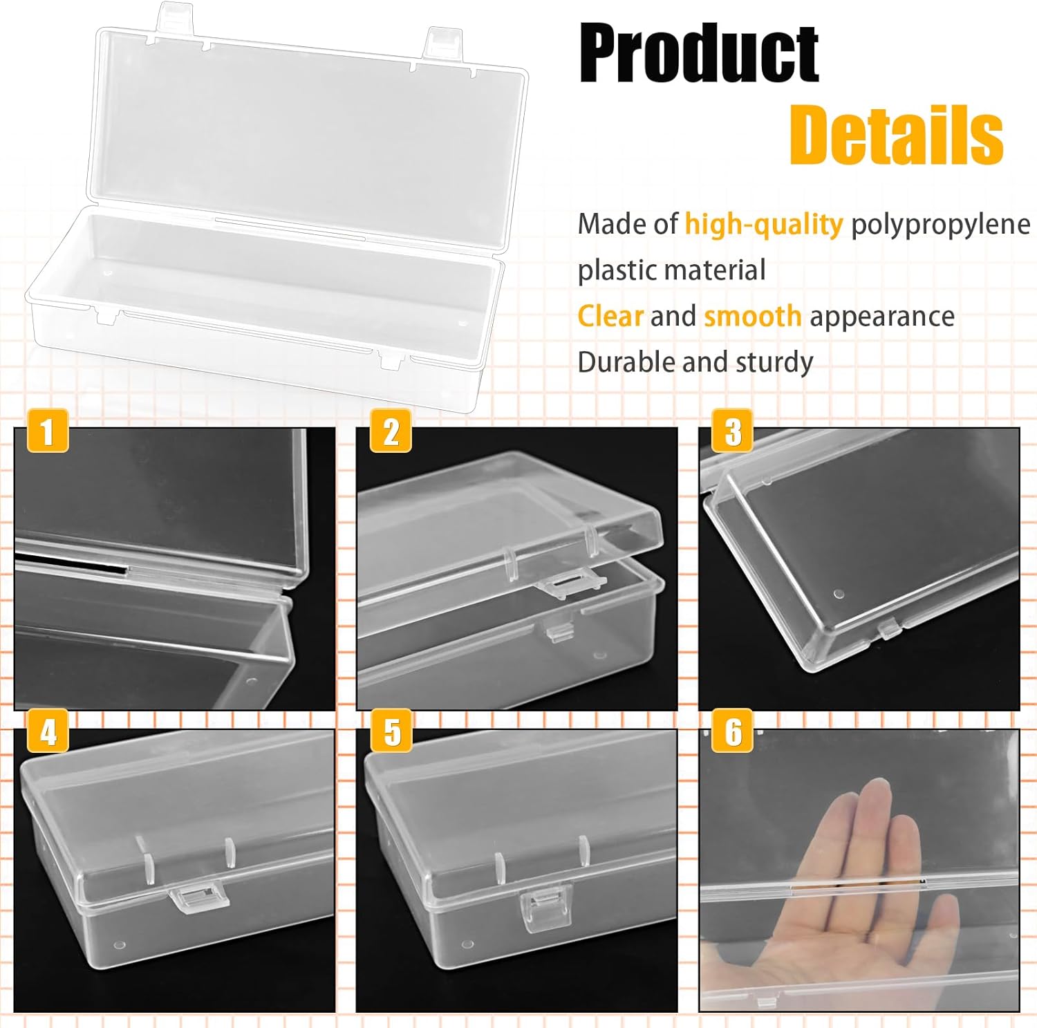 Fansunta 10 cajas de almacenamiento de plástico de 6 pulgadas, pequeños recipientes de almacenamiento con tapas con bisagras, cajas transparentes