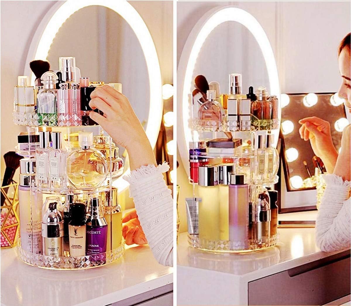 ZHIAI Organizador de maquillaje giratorio de 360, organizador de cosméticos de gran capacidad para soporte de perfume, organizador de encimera,